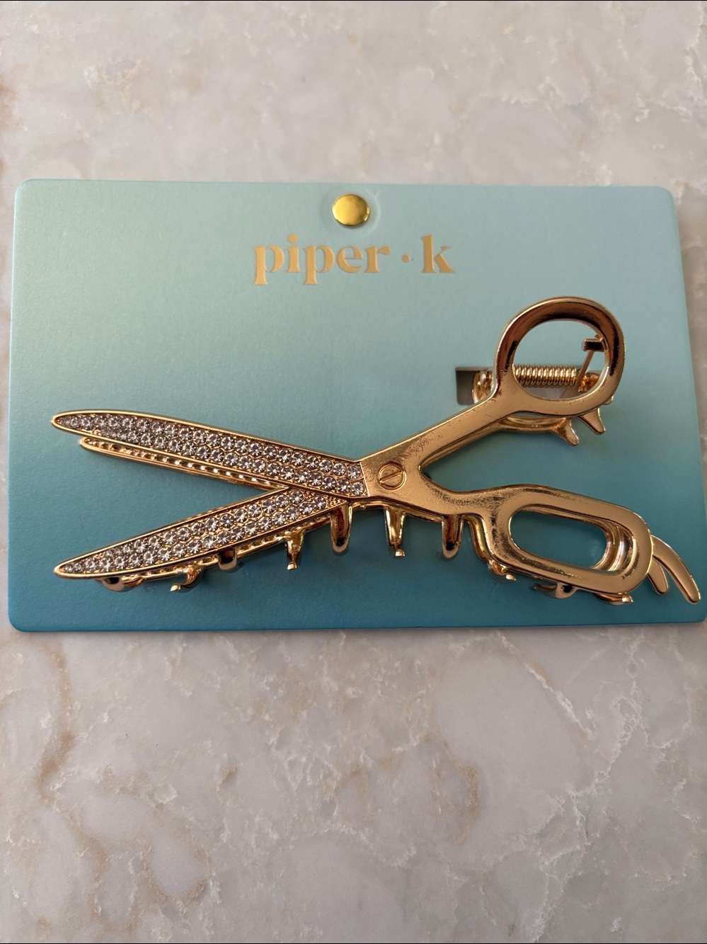NWT Piper K Gold & rhinestone Scissor Hair Claw Clip